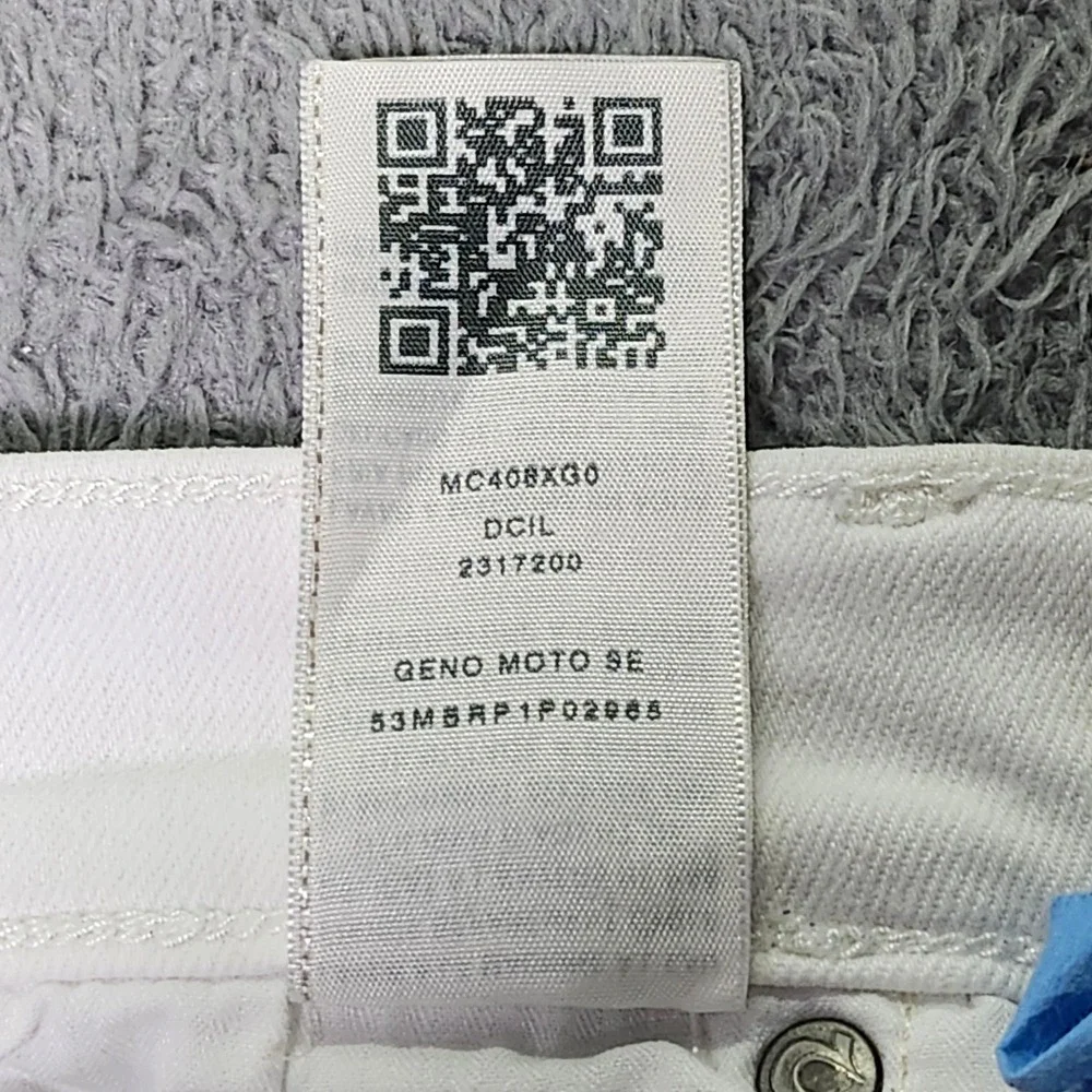 True Religion Mens 31 Geno Relaxed Slim Jeans White Moto Ribbed Biker Denim